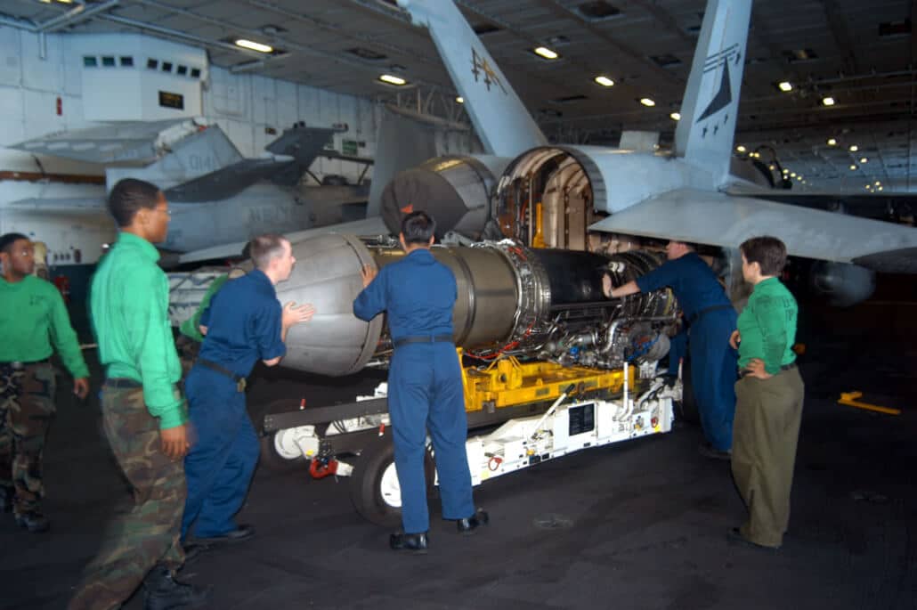 F 18 Engine Change U.S. Navy photo by Photographers Mate 3rd Class William Hiembuch II