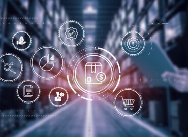 Man with smart tablet sourcing and acquiring materials, products, and services from suppliers to meet the organization's needs.