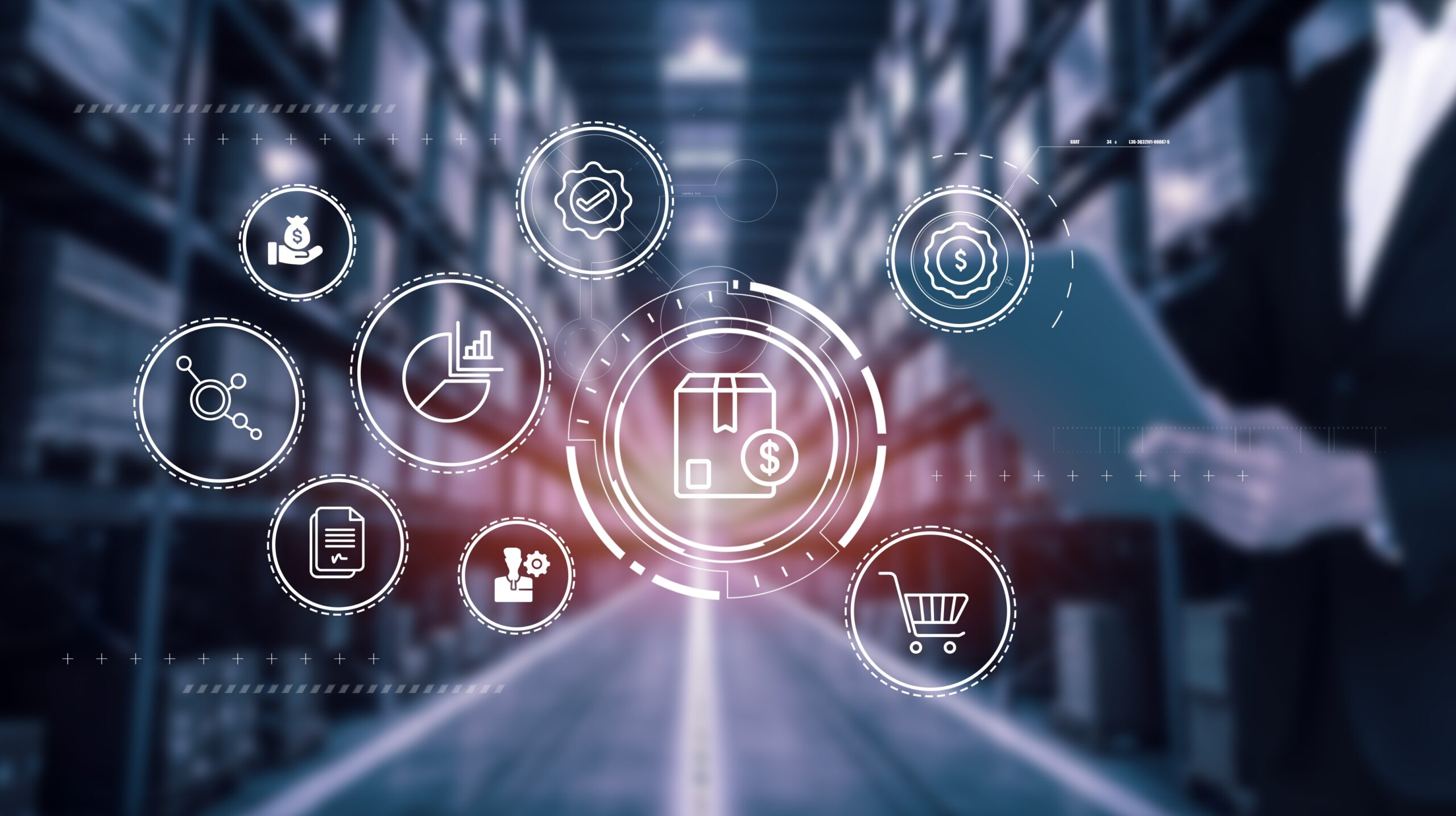 Man with smart tablet sourcing and acquiring materials, products, and services from suppliers to meet the organization's needs.